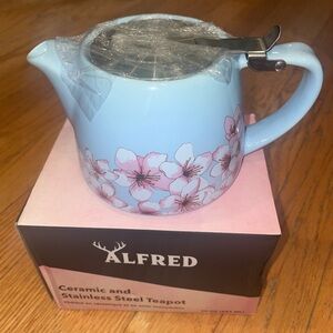 BRAND NEW - Alfred Ceramic & Stainless Steel Teapot | Blue with Flowers